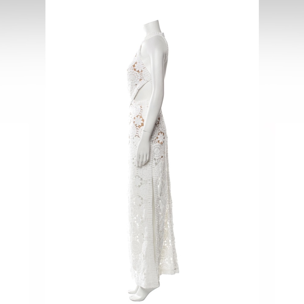 Elie Saab White Crochet One-Shoulder Cutout Gown - Picture 6 of 16